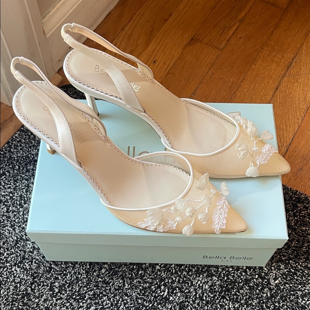 Bella Belle Tan and White Floral Heels